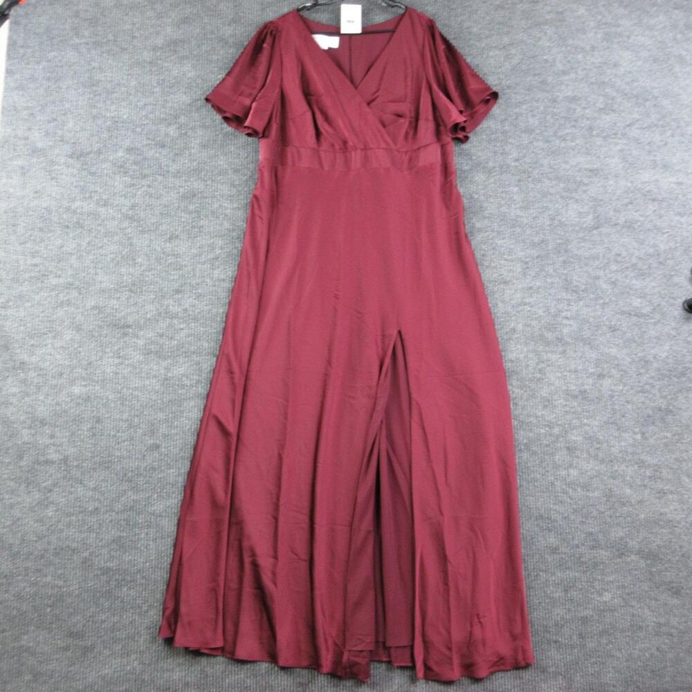 Birdy Grey Dress Womens 2X Red Marni Matte Maxi Wrap Satin Lined Cabernet NWT